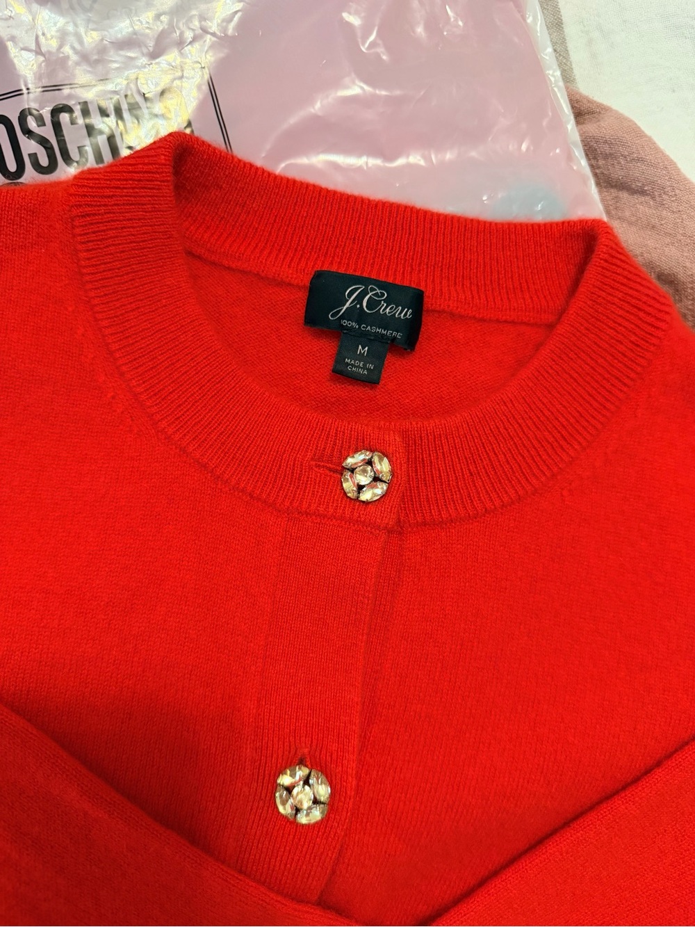 J. Crew Red Crewneck Button Cardigan - Picture 3 of 3